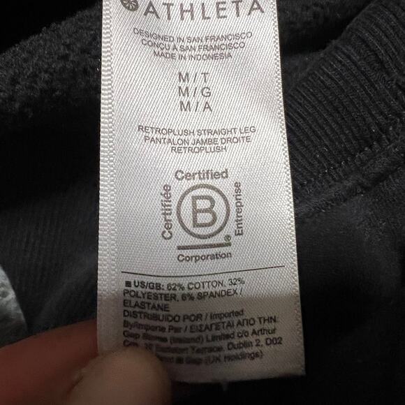 Athleta Retroplush Straight Leg Pants Womens Medium Tall Sweatpants Black Lounge - Picture 6 of 11